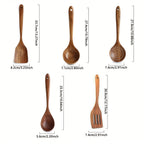 Conjunto de 3/5 Colheres de Madeira para Cozinha com Espátula para Wok, Utensílios de Cozinha em Teca Natural - Espátula, Escumadeira e Conjunto de Conchas, Ideal para o Natal, Perfeito para o Dia de Ação de Graças
