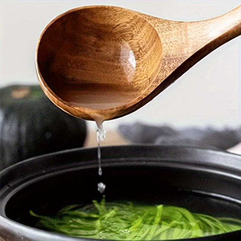 Conjunto de 3/5 Colheres de Madeira para Cozinha com Espátula para Wok, Utensílios de Cozinha em Teca Natural - Espátula, Escumadeira e Conjunto de Conchas, Ideal para o Natal, Perfeito para o Dia de Ação de Graças