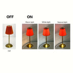 Luminária de Mesa LED Moderna com Pregas, Toque para Ligar/Desligar, 3 Temperaturas de Cor, Brilho Ajustável, Recarregável via USB (Sem Plugue), Uso Interno, Base de Metal, Abajur de Tecido Pregado - Luminária para Casa e Escritório