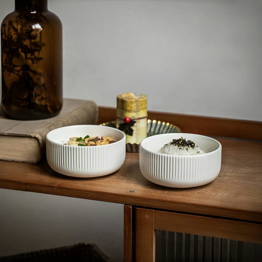 4/6 unidades, Tigelas de Grãos, Tigelas de Sopa, Tigelas sem Borda às Riscas. Utensílios de Cozinha, Acessórios de Servir. Adequado para Grãos, Sopa, Sobremesas, Noodles. Cor: Branco