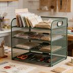 Organizador de secretária multifuncional de 3/4/5 níveis com pega, bandeja para documentos, organizador de secretária em malha, bandeja de armazenamento, rack de ordenação de pastas, organizador de cosméticos, perfeito para escritórios, escolas e casas (Verde)