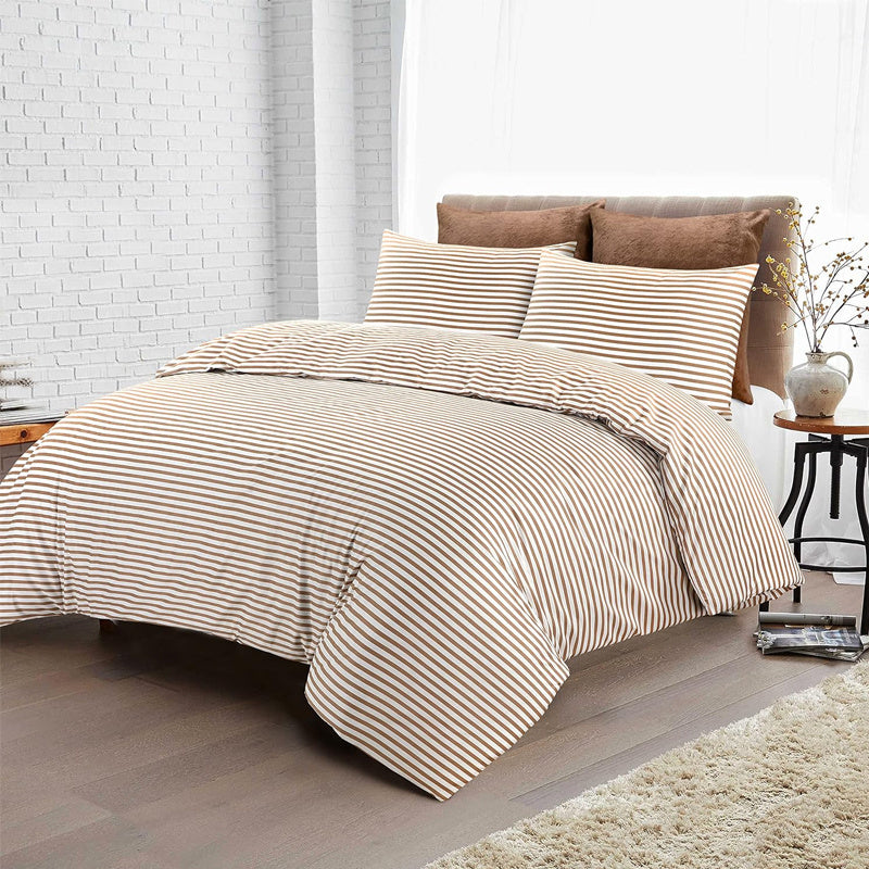 Conjunto de cama com 3 peças, em microfibra, com padrão de listras, com fronha e 2 alças, com fronhas, para quarto de casal, quarto de hóspedes, decoração de quarto, roupa de cama