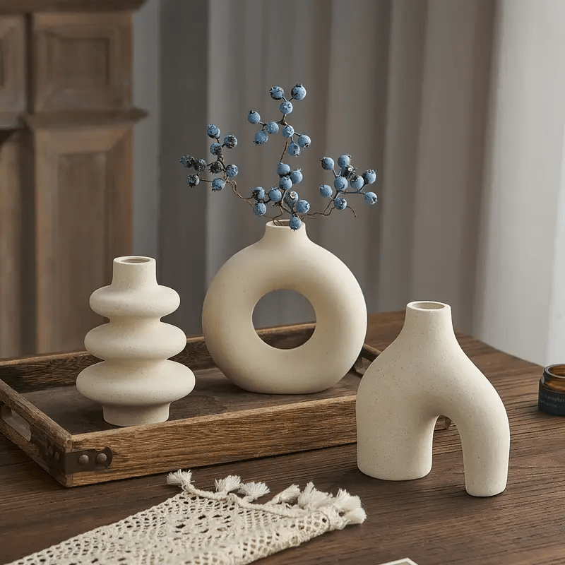 Conjunto de 3 vasos de cerâmica, vaso minimalista escandinavo para decoração de casa, escritório, café