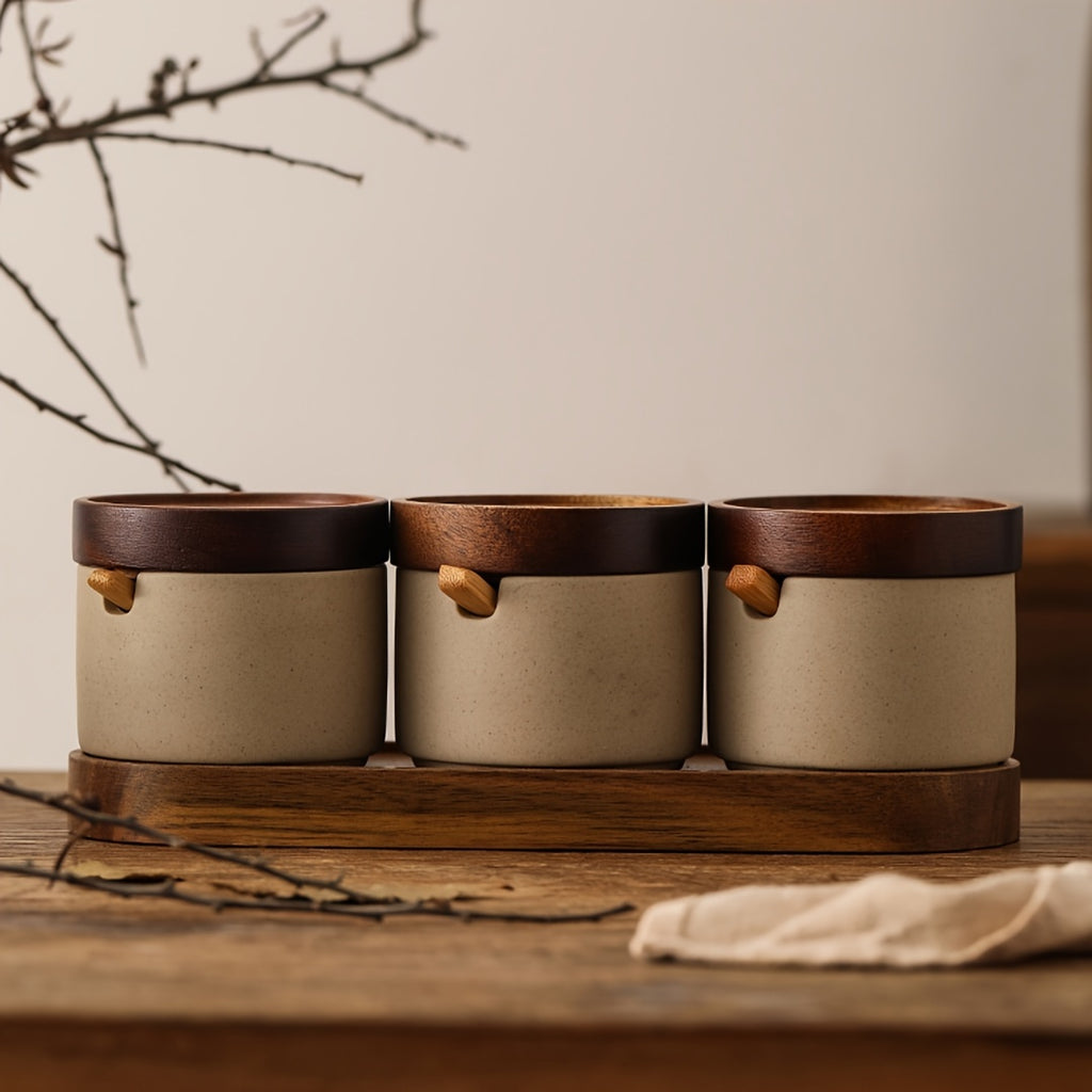 Pote de Especiarias de Cerâmica Grossa Estilo Japonês, Recipiente para Condimentos para Cozinha e Sala de Jantar, Frasco de Armazenamento de Sal e Açúcar, Mini Frasco de Especiarias com Colher, Adequado para Cozinha, Restaurante, Etc.