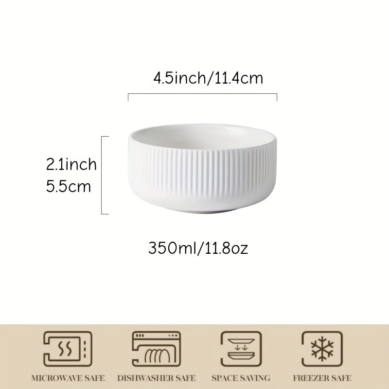 4/6 unidades, Tigelas de Grãos, Tigelas de Sopa, Tigelas sem Borda às Riscas. Utensílios de Cozinha, Acessórios de Servir. Adequado para Grãos, Sopa, Sobremesas, Noodles. Cor: Branco