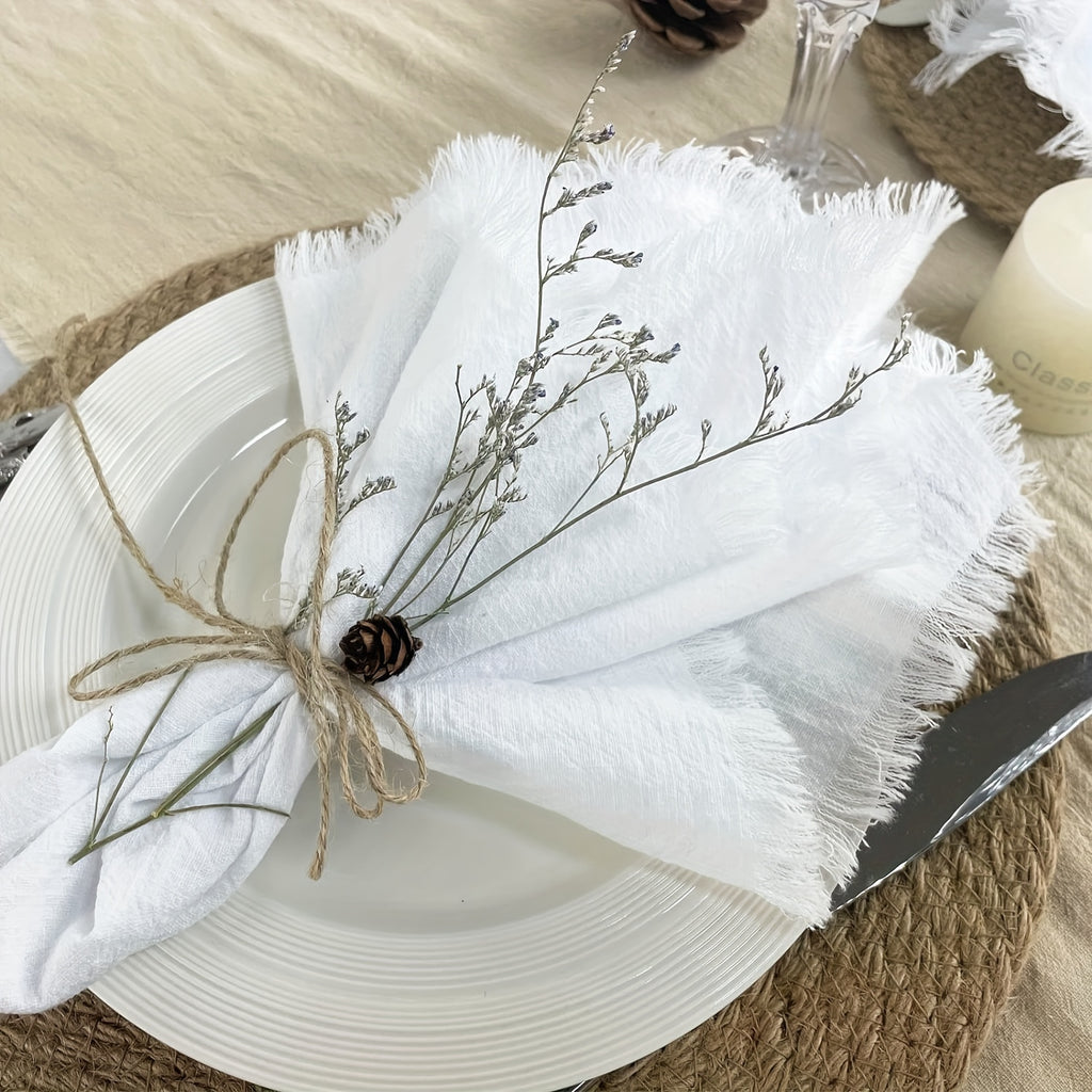 Conjunto de 6 Guardanapos de Pano com Franjas, 41.91 x 41.91 cm / 32.0 x 32.0 cm Guardanapos Quadrados Rústicos Feitos à Mão para Jantar, Casamento e Festas
