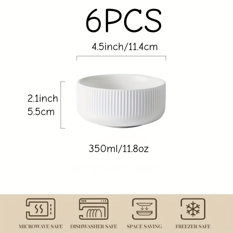 4/6 unidades, Tigelas de Grãos, Tigelas de Sopa, Tigelas sem Borda às Riscas. Utensílios de Cozinha, Acessórios de Servir. Adequado para Grãos, Sopa, Sobremesas, Noodles. Cor: Branco