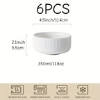 4/6 unidades, Tigelas de Grãos, Tigelas de Sopa, Tigelas sem Borda às Riscas. Utensílios de Cozinha, Acessórios de Servir. Adequado para Grãos, Sopa, Sobremesas, Noodles. Cor: Branco