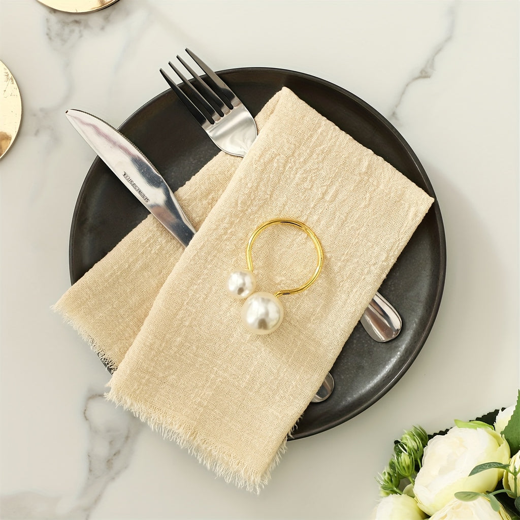Conjunto de 6 Guardanapos de Pano com Franjas, 41.91 x 41.91 cm / 32.0 x 32.0 cm Guardanapos Quadrados Rústicos Feitos à Mão para Jantar, Casamento e Festas