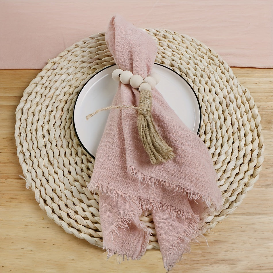 Conjunto de 6 Guardanapos de Pano com Franjas, 41.91 x 41.91 cm / 32.0 x 32.0 cm Guardanapos Quadrados Rústicos Feitos à Mão para Jantar, Casamento e Festas