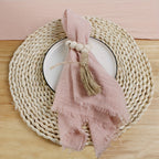 Conjunto de 6 Guardanapos de Pano com Franjas, 41.91 x 41.91 cm / 32.0 x 32.0 cm Guardanapos Quadrados Rústicos Feitos à Mão para Jantar, Casamento e Festas