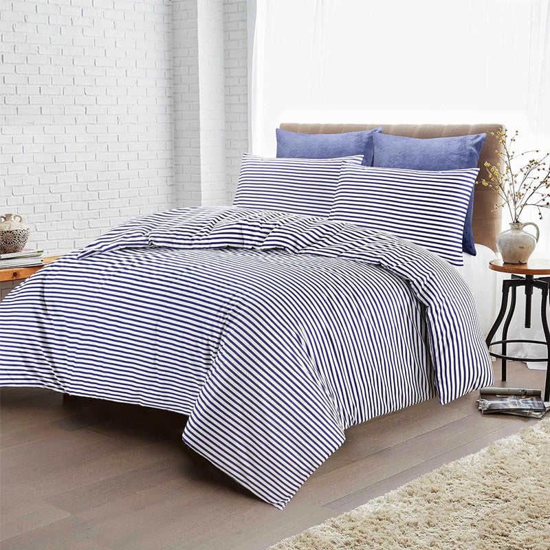 Conjunto de cama com 3 peças, em microfibra, com padrão de listras, com fronha e 2 alças, com fronhas, para quarto de casal, quarto de hóspedes, decoração de quarto, roupa de cama