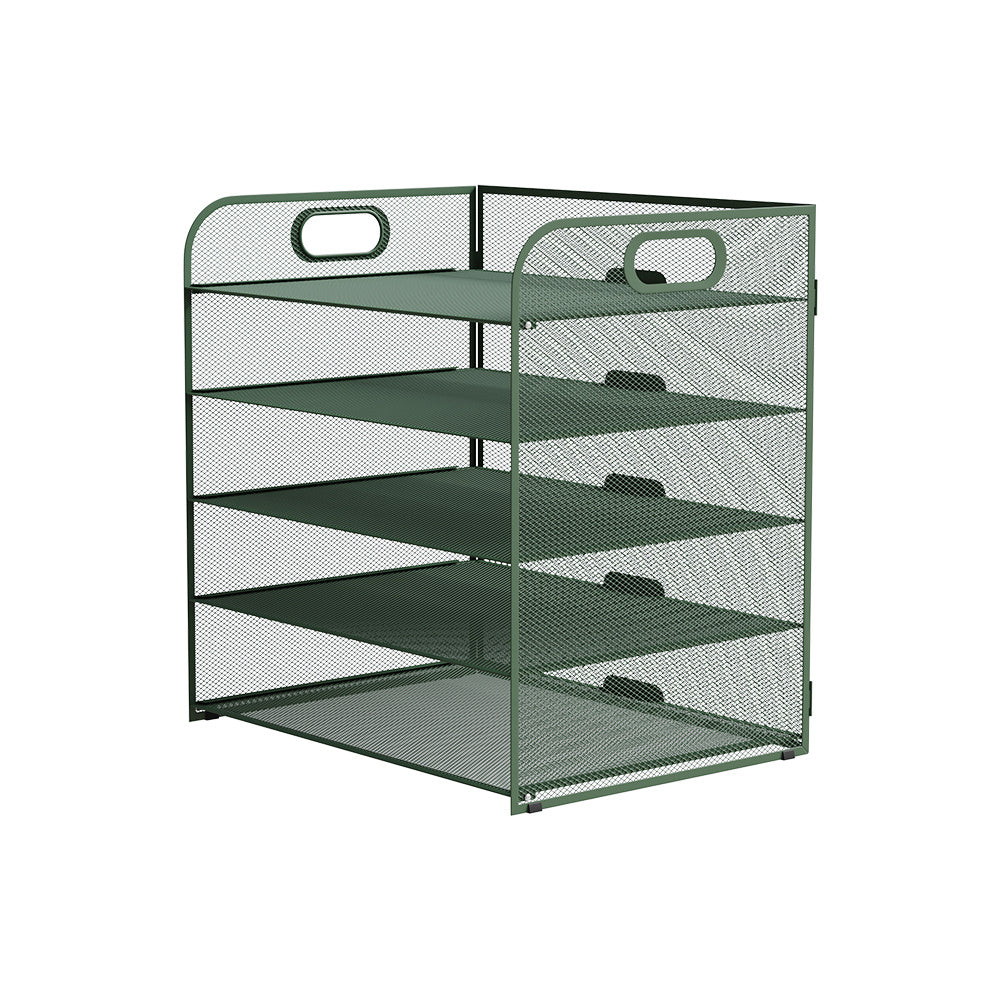 Organizador de secretária multifuncional de 3/4/5 níveis com pega, bandeja para documentos, organizador de secretária em malha, bandeja de armazenamento, rack de ordenação de pastas, organizador de cosméticos, perfeito para escritórios, escolas e casas (Verde)