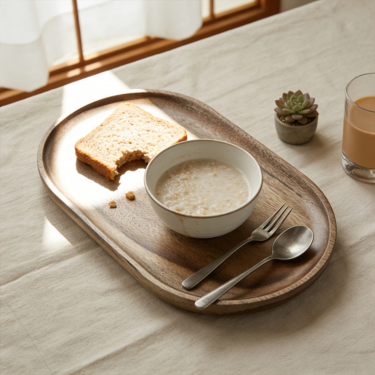 Conjunto de 3 / 1 peça de Bandeja de Servir Artesanal em Madeira de Acácia | Aestheticismo Japonês com Grão de Madeira Natural, Prato de Madeira Versátil Adequado para Pequeno-Almoço na Cama / Chá da Tarde / Festa de Sushi / Decoração Minimalista para Casa