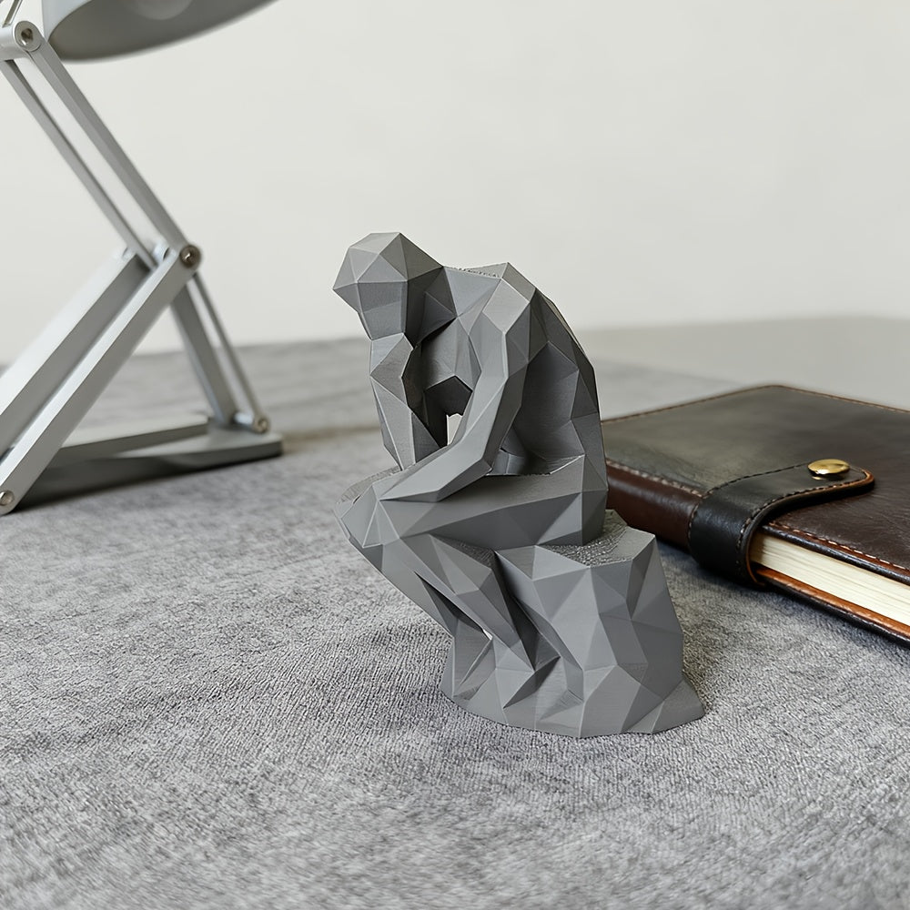 Estátua de Peça Cinza Homem Pensativo - Decoração para Mesa, Entrada, Escritório, Presente de Feriado e Aniversário