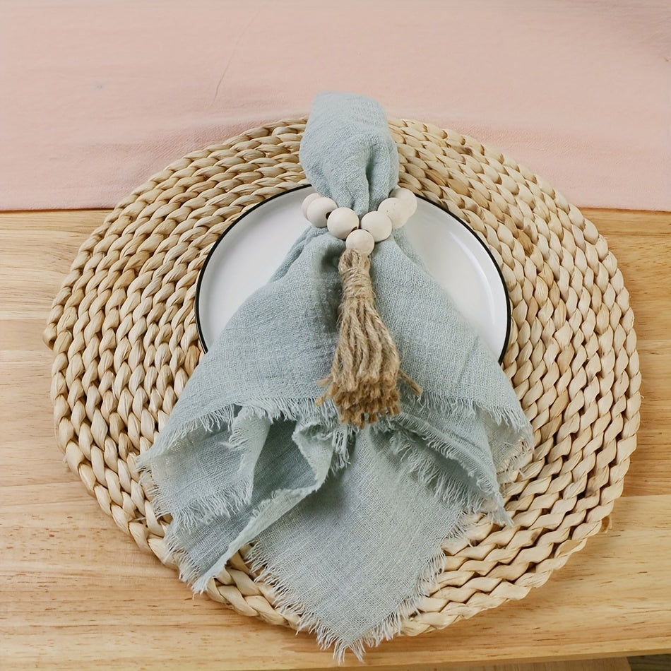 Conjunto de 6 Guardanapos de Pano com Franjas, 41.91 x 41.91 cm / 32.0 x 32.0 cm Guardanapos Quadrados Rústicos Feitos à Mão para Jantar, Casamento e Festas