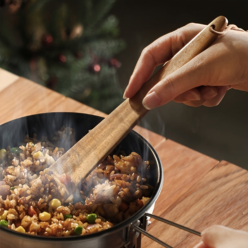 Espátula de Madeira de Acácia Artesanal, Leve e Pendurável para Camping ao Ar Livre, Utensílio Triangular Antiaderente para Cozinhar, Espátula Sólida para Mexer e Virar Frigideiras