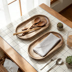 Conjunto de 3 / 1 peça de Bandeja de Servir Artesanal em Madeira de Acácia | Aestheticismo Japonês com Grão de Madeira Natural, Prato de Madeira Versátil Adequado para Pequeno-Almoço na Cama / Chá da Tarde / Festa de Sushi / Decoração Minimalista para Casa