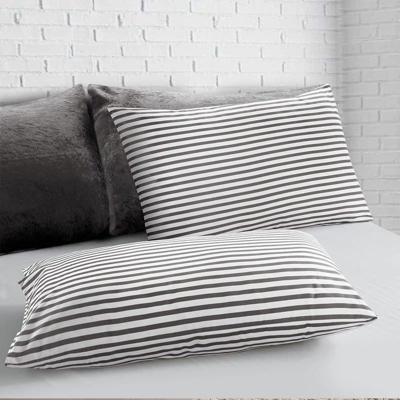 Conjunto de cama com 3 peças, em microfibra, com padrão de listras, com fronha e 2 alças, com fronhas, para quarto de casal, quarto de hóspedes, decoração de quarto, roupa de cama