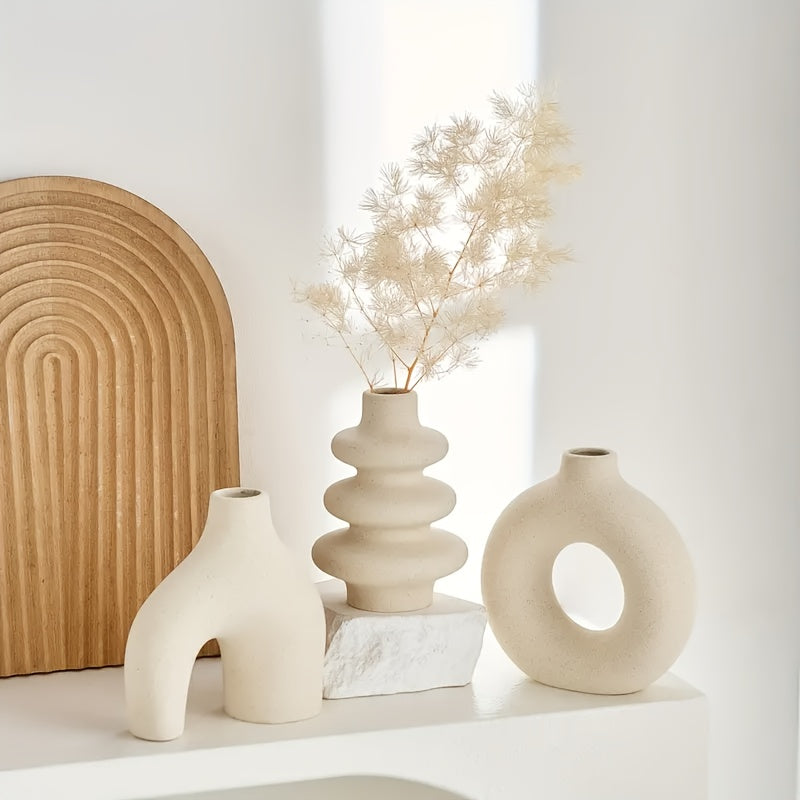 Conjunto de 3 vasos de cerâmica, vaso minimalista escandinavo para decoração de casa, escritório, café
