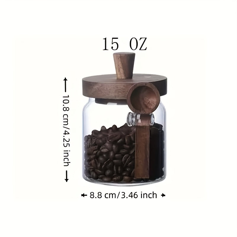 Um Frasco de Vidro com Tampa de Madeira e um Frasco Transparente com Colher, Projetado para Armazenamento de Alimentos na Cozinha, Incluindo Café, Chá, Açúcar e Frascos Decorativos de Organização de Bancada (450Ml-750Ml), Frascos de Especiarias, Recipientes para Papas de Aveia de Noite
