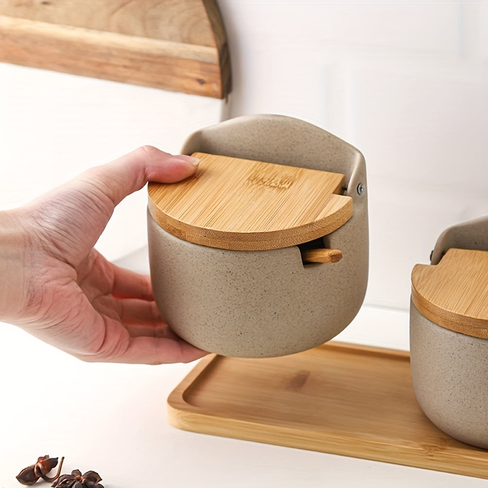 Frascos de especiarias rústicos de cerâmica estilo japonês com tampa de abertura, adequados para armazenar açúcar, sal e especiarias, ideais para cozinhas, restaurantes e churrascos