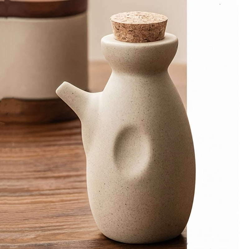 1 unidade frasco de óleo de cerâmica grossa 325ml com rolha redonda. Frasco para molho de soja, recipiente para temperos e vinagre estilo retrô, ideal para cozinhas domésticas, restaurantes e lojas de sushi