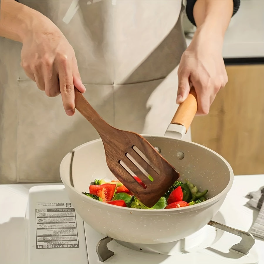 Conjunto de 3/5 Colheres de Madeira para Cozinha com Espátula para Wok, Utensílios de Cozinha em Teca Natural - Espátula, Escumadeira e Conjunto de Conchas, Ideal para o Natal, Perfeito para o Dia de Ação de Graças