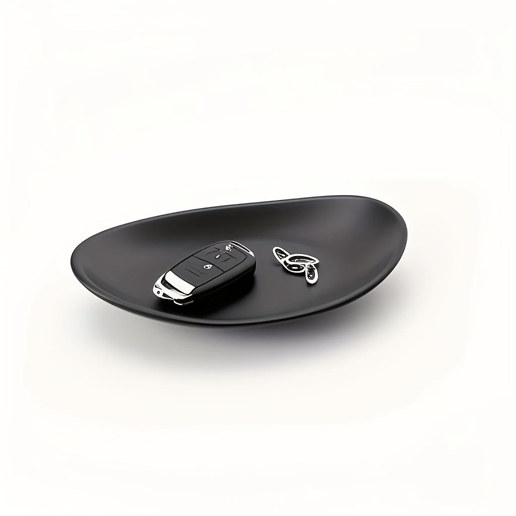 Um Elegante Porta-Joias e Porta-Chaves Oval Preto, uma Caixa de Armazenamento em Melamina Fashion, Perfeita para Anéis, Chaves e Ornamentos, Ideal para Várias Festas. (Não Adequado para Contacto com Alimentos)