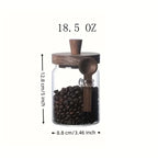 Um Frasco de Vidro com Tampa de Madeira e um Frasco Transparente com Colher, Projetado para Armazenamento de Alimentos na Cozinha, Incluindo Café, Chá, Açúcar e Frascos Decorativos de Organização de Bancada (450Ml-750Ml), Frascos de Especiarias, Recipientes para Papas de Aveia de Noite