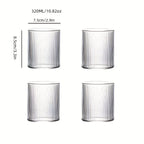 Conjunto de 2/4 Copos de Vidro com Listras Verticais, 320ml, Copos de Vidro Transparente, Copos com Listras Verticais para Beber Bebidas Domésticas, Leite, Suco e Café com Facilidade, Design com Altura de 8,5cm, Copos de Vidro Texturizado Transparente