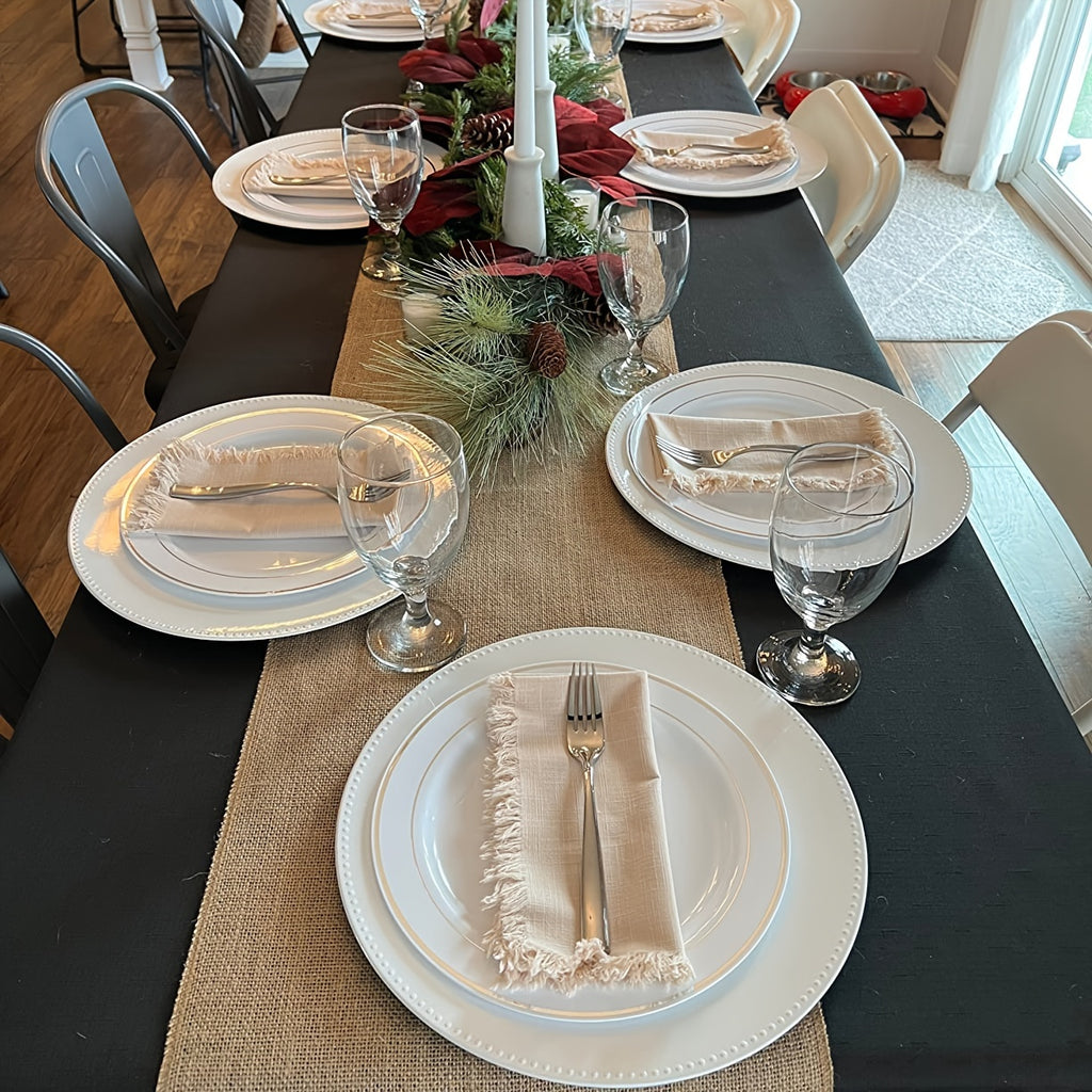 Conjunto de 6 Guardanapos de Pano com Franjas, 41.91 x 41.91 cm / 32.0 x 32.0 cm Guardanapos Quadrados Rústicos Feitos à Mão para Jantar, Casamento e Festas