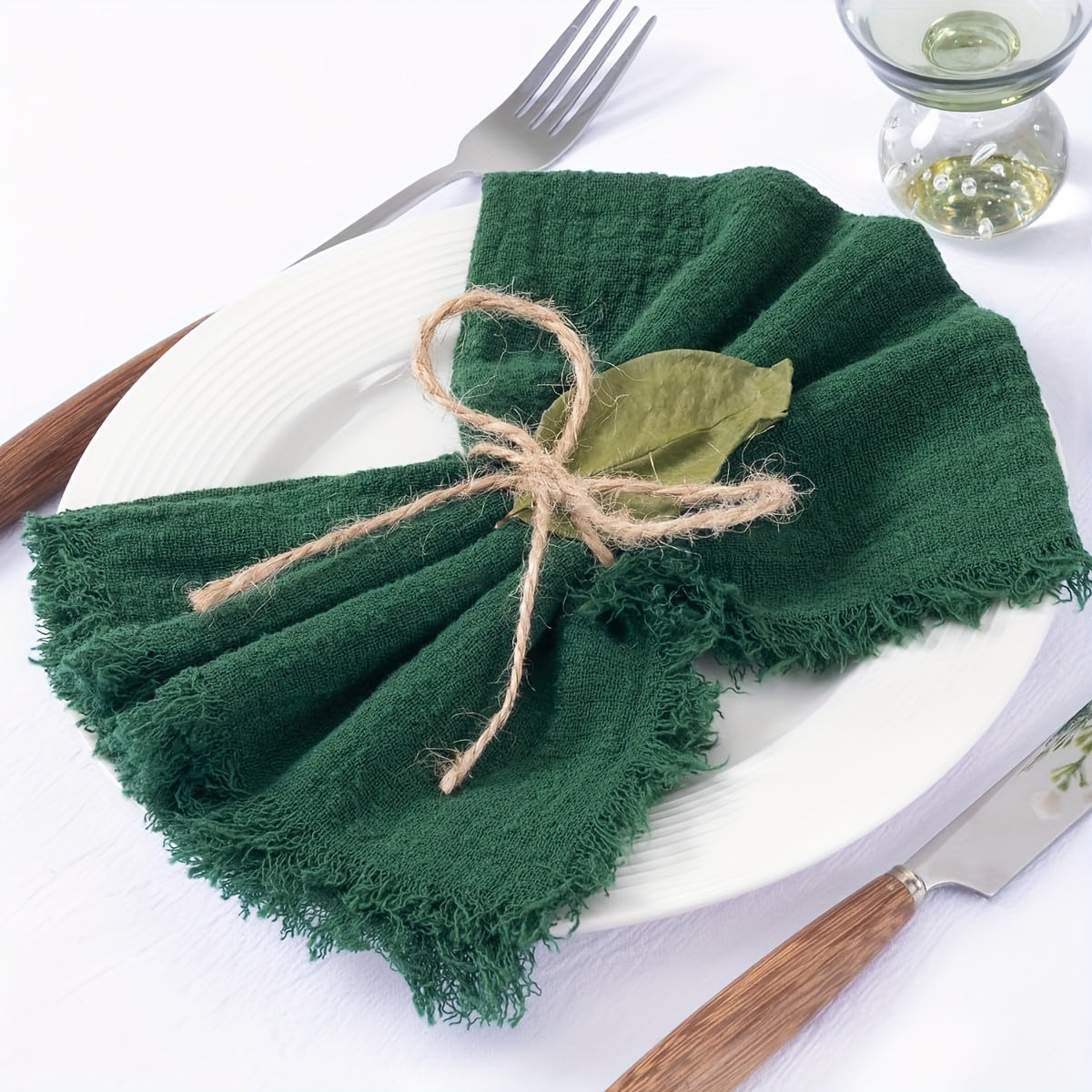 Conjunto de 6 Guardanapos de Pano com Franjas, 41.91 x 41.91 cm / 32.0 x 32.0 cm Guardanapos Quadrados Rústicos Feitos à Mão para Jantar, Casamento e Festas
