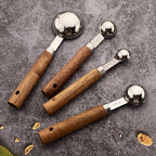 Conjunto de 1/4/8 unidades de Copos e Colheres de Medição com Cabo de Madeira de Acácia - Utensílios e Acessórios de Cozinha para Pastelaria com Ponta Prateada