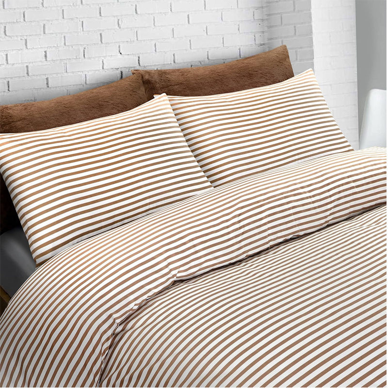 Conjunto de cama com 3 peças, em microfibra, com padrão de listras, com fronha e 2 alças, com fronhas, para quarto de casal, quarto de hóspedes, decoração de quarto, roupa de cama