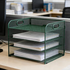 Organizador de secretária multifuncional de 3/4/5 níveis com pega, bandeja para documentos, organizador de secretária em malha, bandeja de armazenamento, rack de ordenação de pastas, organizador de cosméticos, perfeito para escritórios, escolas e casas (Verde)