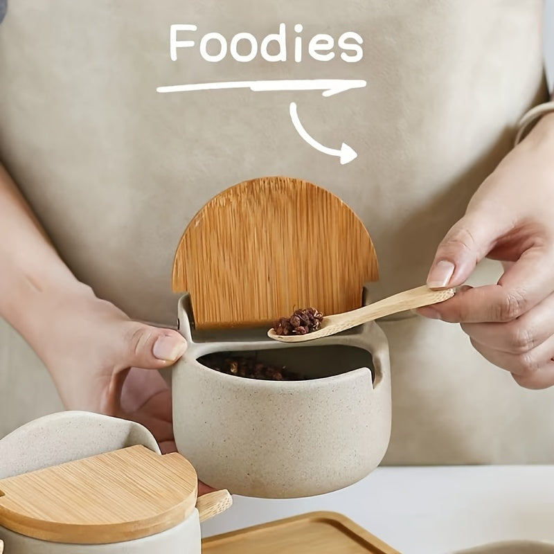 Frascos de especiarias rústicos de cerâmica estilo japonês com tampa de abertura, adequados para armazenar açúcar, sal e especiarias, ideais para cozinhas, restaurantes e churrascos