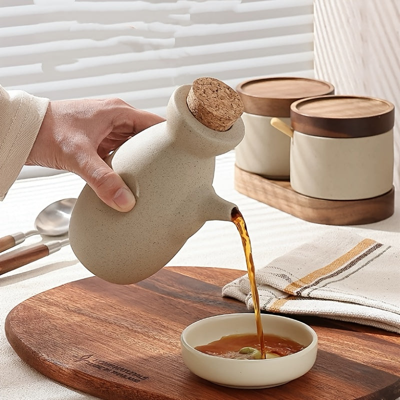 1 unidade frasco de óleo de cerâmica grossa 325ml com rolha redonda. Frasco para molho de soja, recipiente para temperos e vinagre estilo retrô, ideal para cozinhas domésticas, restaurantes e lojas de sushi