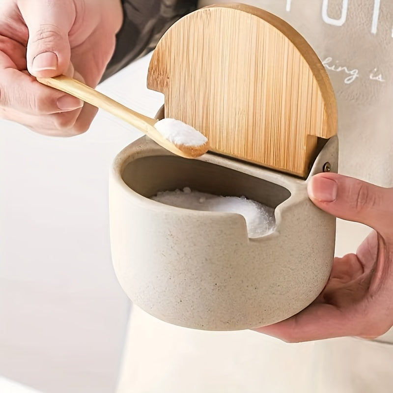 Frascos de especiarias rústicos de cerâmica estilo japonês com tampa de abertura, adequados para armazenar açúcar, sal e especiarias, ideais para cozinhas, restaurantes e churrascos