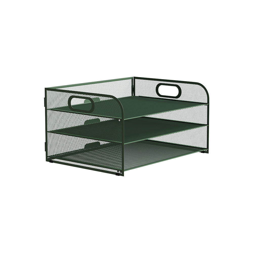 Organizador de secretária multifuncional de 3/4/5 níveis com pega, bandeja para documentos, organizador de secretária em malha, bandeja de armazenamento, rack de ordenação de pastas, organizador de cosméticos, perfeito para escritórios, escolas e casas (Verde)