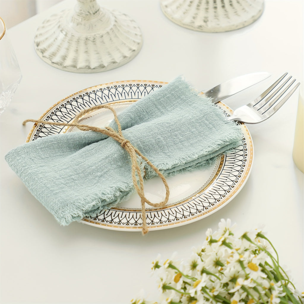 Conjunto de 6 Guardanapos de Pano com Franjas, 41.91 x 41.91 cm / 32.0 x 32.0 cm Guardanapos Quadrados Rústicos Feitos à Mão para Jantar, Casamento e Festas