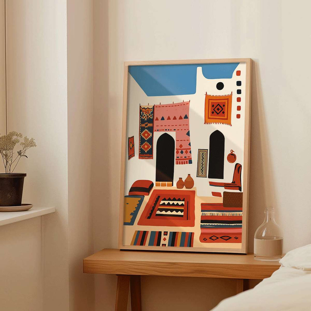 1 Pôster de Arte Boêmio - Decoração de Parede Étnica Adequada para Salas de Estar, Quartos, Banheiros, Cozinhas, Salas de Jantar e Escritórios - Impressão em Tela Sem Moldura, Arte de Tapete, Decorações, 2D Plano, Perfeito para Decoração de Ambientes