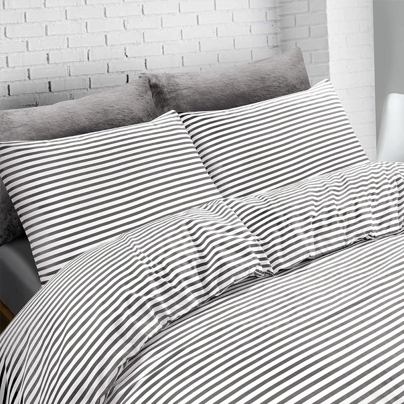 Conjunto de cama com 3 peças, em microfibra, com padrão de listras, com fronha e 2 alças, com fronhas, para quarto de casal, quarto de hóspedes, decoração de quarto, roupa de cama