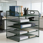 Organizador de secretária multifuncional de 3/4/5 níveis com pega, bandeja para documentos, organizador de secretária em malha, bandeja de armazenamento, rack de ordenação de pastas, organizador de cosméticos, perfeito para escritórios, escolas e casas (Verde)