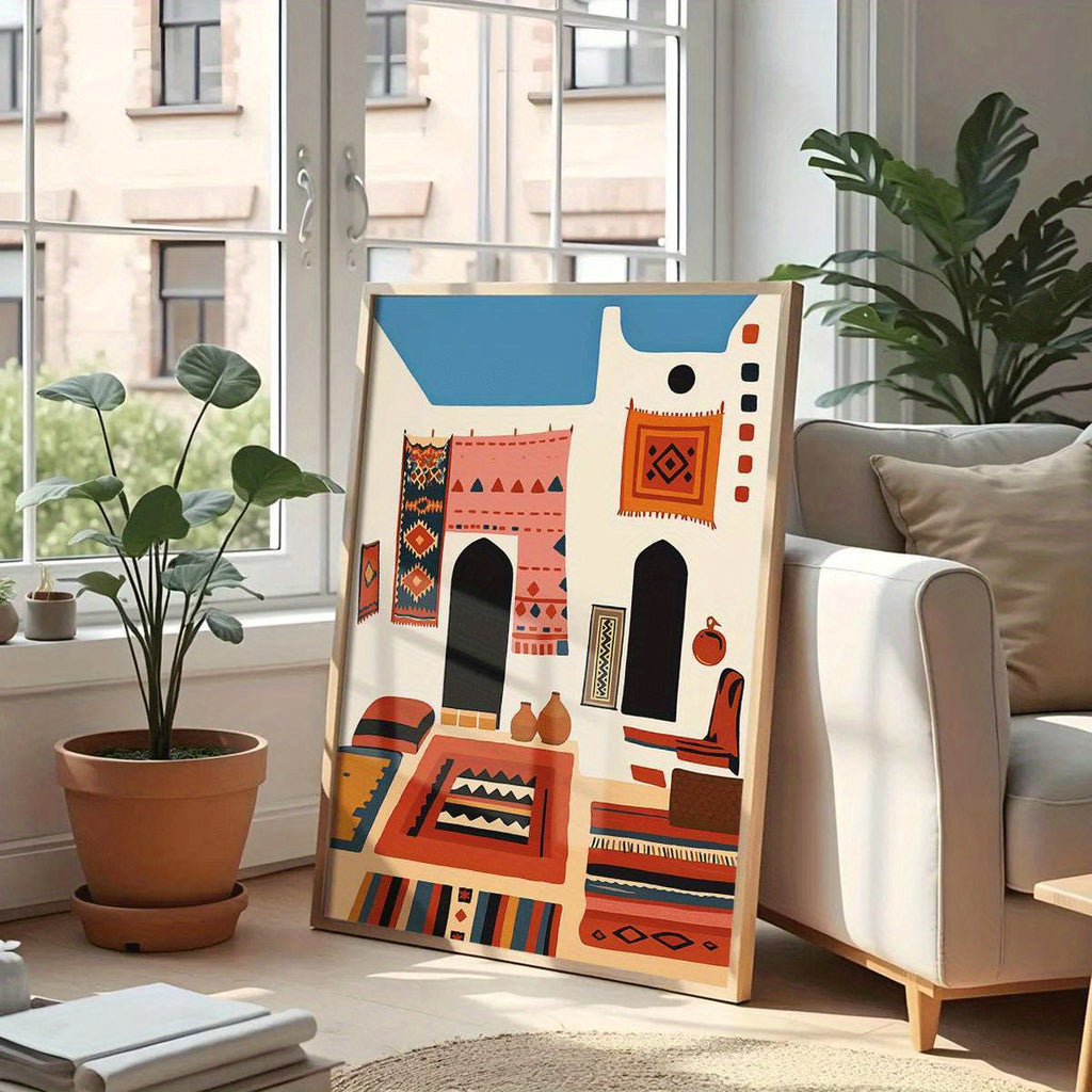 1 Pôster de Arte Boêmio - Decoração de Parede Étnica Adequada para Salas de Estar, Quartos, Banheiros, Cozinhas, Salas de Jantar e Escritórios - Impressão em Tela Sem Moldura, Arte de Tapete, Decorações, 2D Plano, Perfeito para Decoração de Ambientes