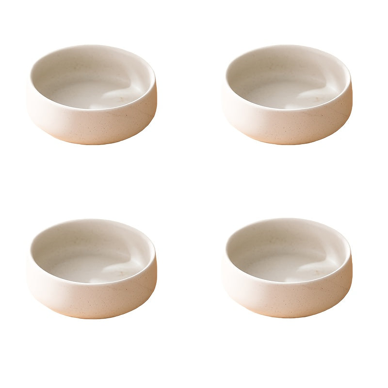 Conjunto de 4 peças; Pratos de cerâmica para temperar; Taças para condimentos; Pequenas taças laterais; Pequenas pratos laterais; Adequado para aperitivos, vários snacks, condimentos de mesa, molhos, conjunto de 4 pequenas taças com 8,89 cm, lavável na máquina de lavar louça e seguro para micro-ondas