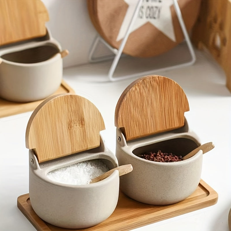 Frascos de especiarias rústicos de cerâmica estilo japonês com tampa de abertura, adequados para armazenar açúcar, sal e especiarias, ideais para cozinhas, restaurantes e churrascos