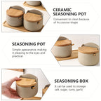 Frascos de especiarias rústicos de cerâmica estilo japonês com tampa de abertura, adequados para armazenar açúcar, sal e especiarias, ideais para cozinhas, restaurantes e churrascos