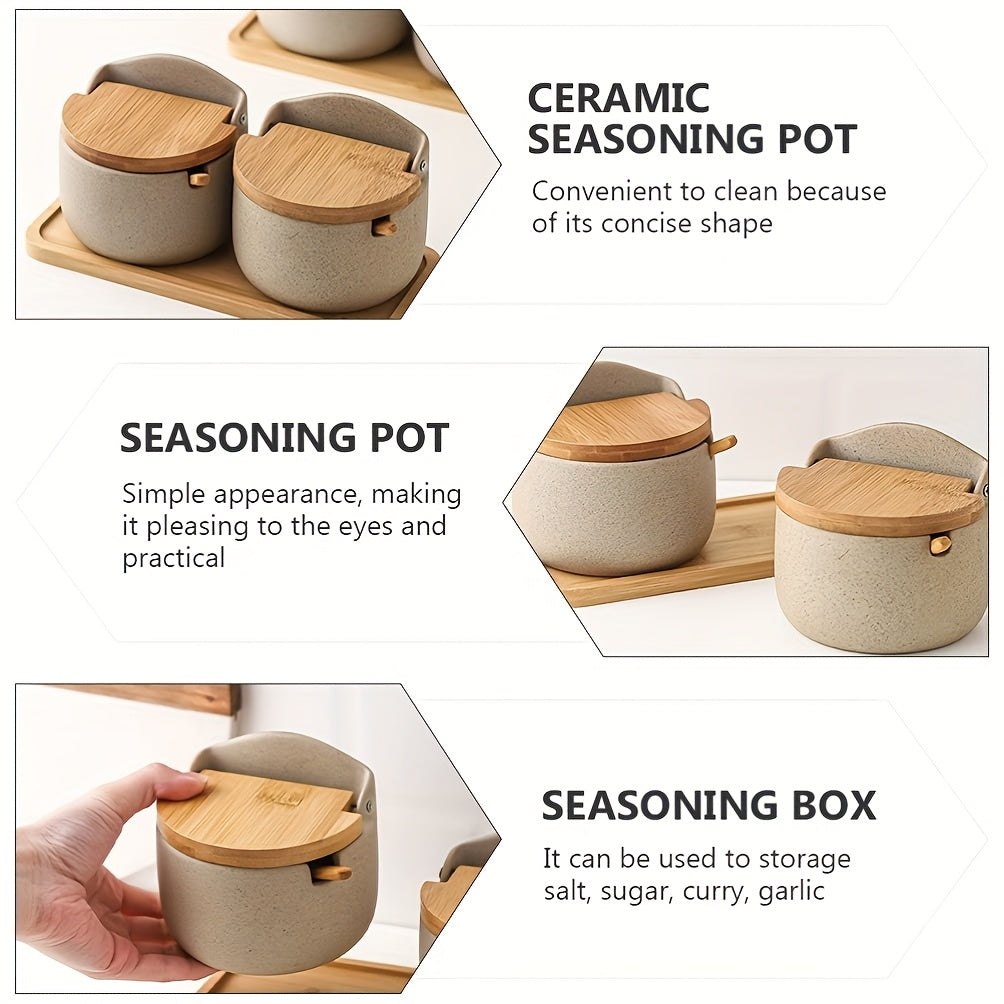 Frascos de especiarias rústicos de cerâmica estilo japonês com tampa de abertura, adequados para armazenar açúcar, sal e especiarias, ideais para cozinhas, restaurantes e churrascos