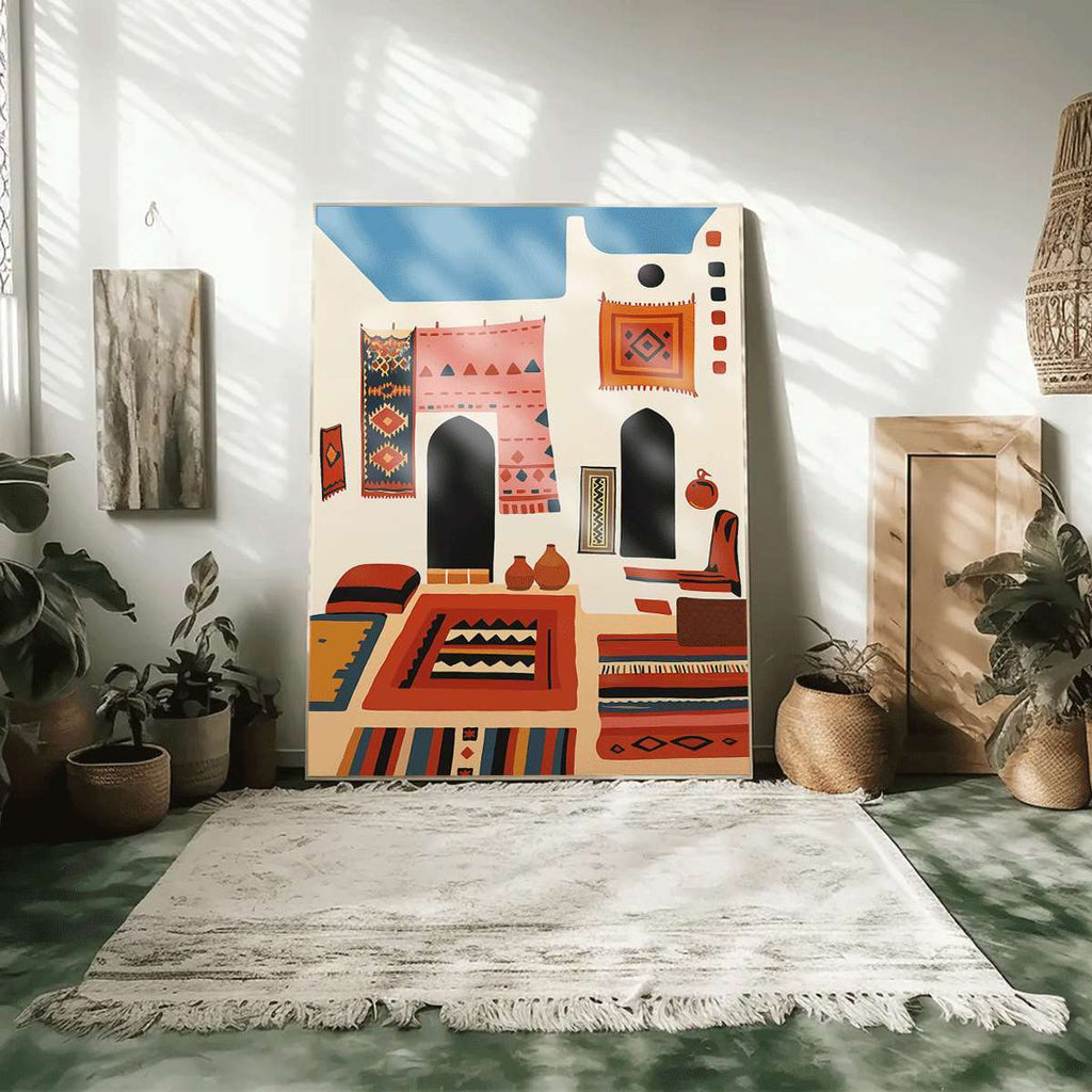 1 Pôster de Arte Boêmio - Decoração de Parede Étnica Adequada para Salas de Estar, Quartos, Banheiros, Cozinhas, Salas de Jantar e Escritórios - Impressão em Tela Sem Moldura, Arte de Tapete, Decorações, 2D Plano, Perfeito para Decoração de Ambientes